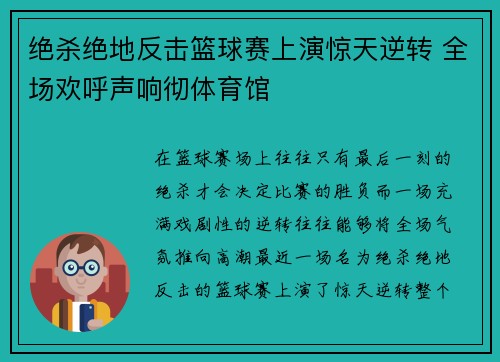 绝杀绝地反击篮球赛上演惊天逆转 全场欢呼声响彻体育馆