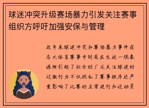 球迷冲突升级赛场暴力引发关注赛事组织方呼吁加强安保与管理